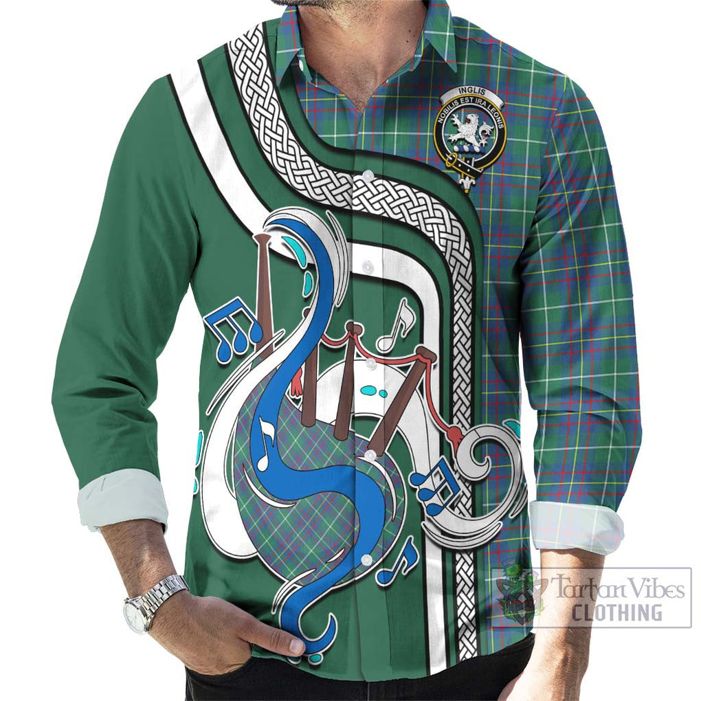 Inglis Ancient Tartan Long Sleeve Button Shirt with Epic Bagpipe Style - Tartanvibesclothing Shop