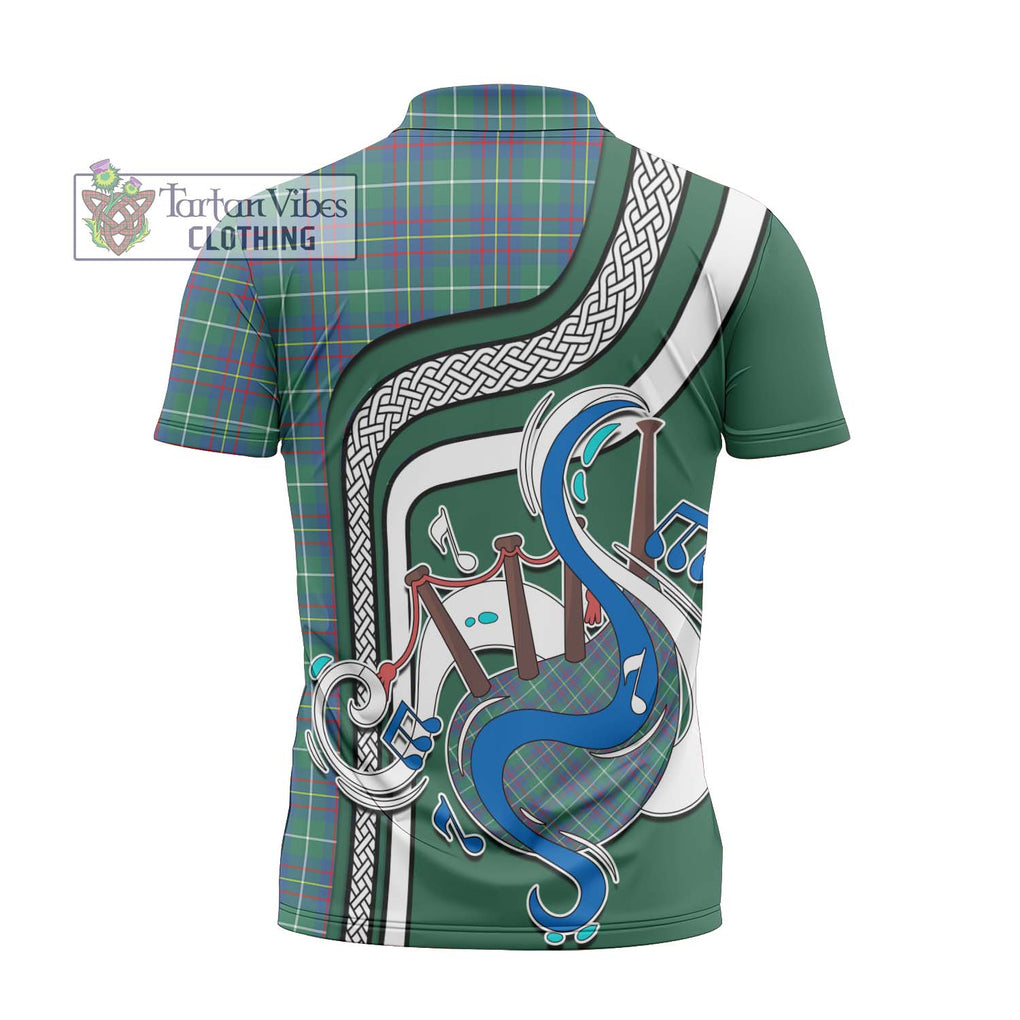 Inglis Ancient Tartan Zipper Polo Shirt with Epic Bagpipe Style - Tartanvibesclothing Shop