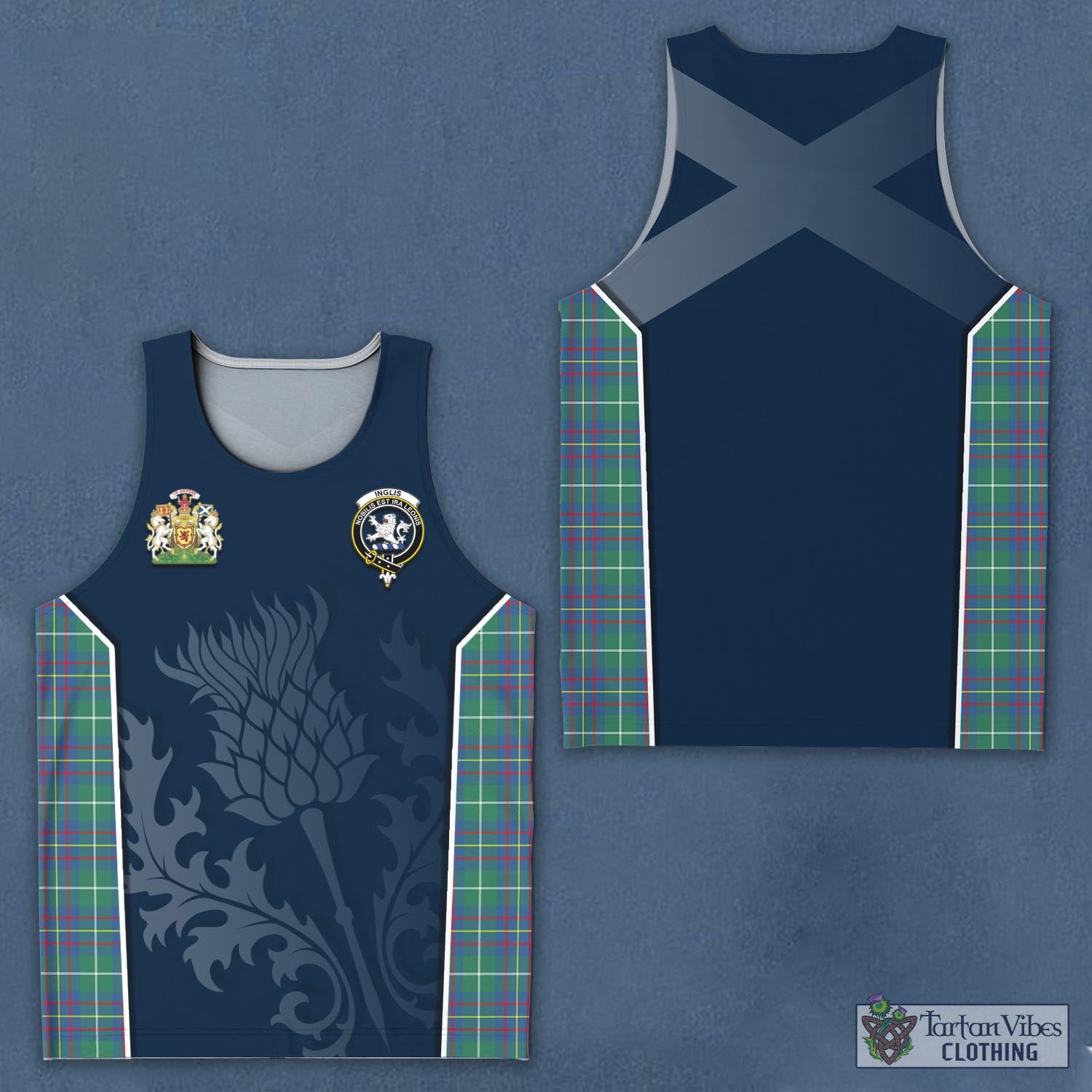 Tartan Vibes Clothing Inglis Ancient Tartan Men's Tanks Top with Family Crest and Scottish Thistle Vibes Sport Style