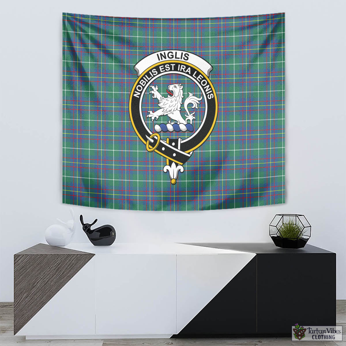 Tartan Vibes Clothing Inglis Ancient Tartan Tapestry Wall Hanging and Home Decor for Room with Family Crest