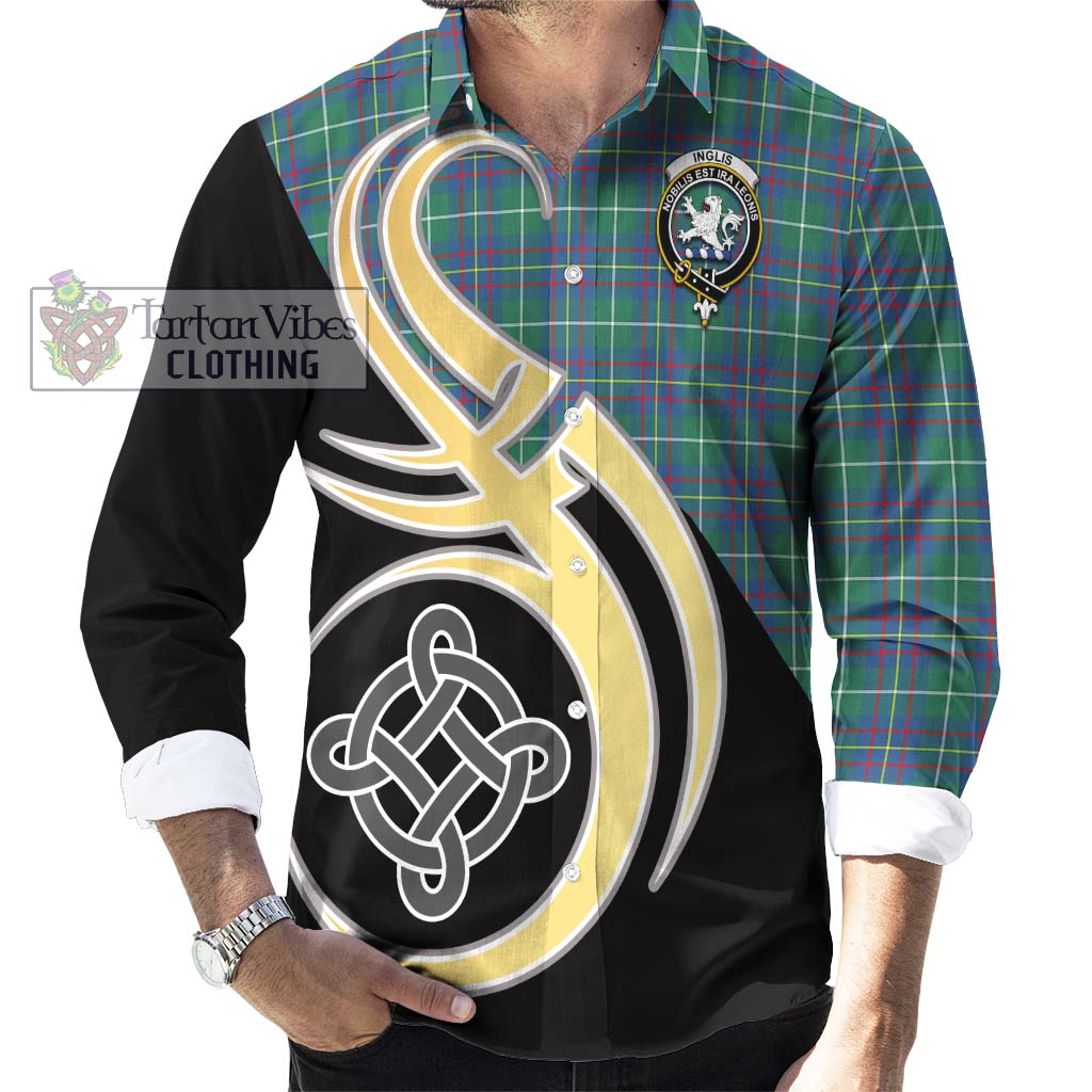 Inglis Ancient Tartan Long Sleeve Button Shirt with Family Crest and Celtic Symbol Style - Tartan Vibes Clothing