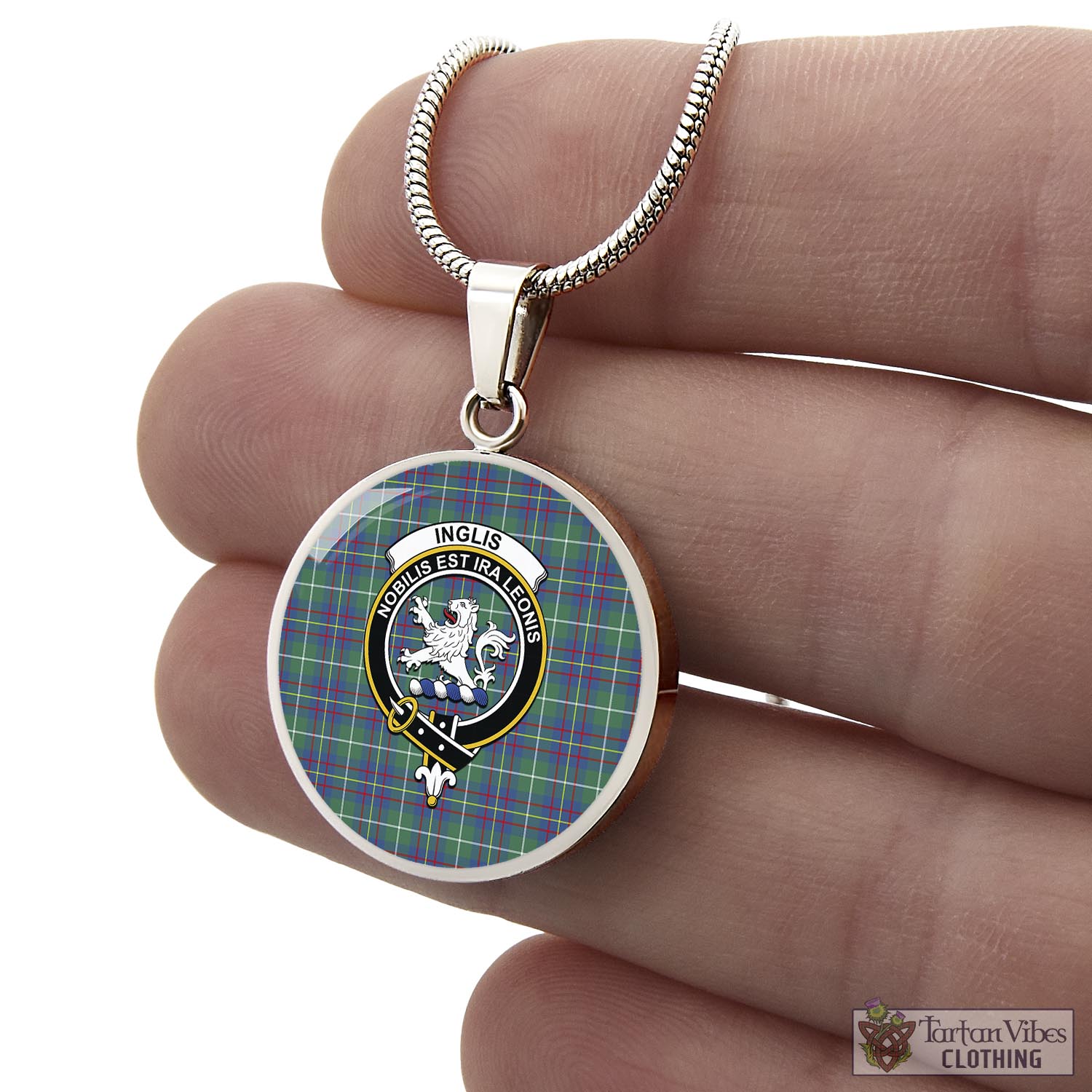 Tartan Vibes Clothing Inglis Ancient Tartan Circle Necklace with Family Crest