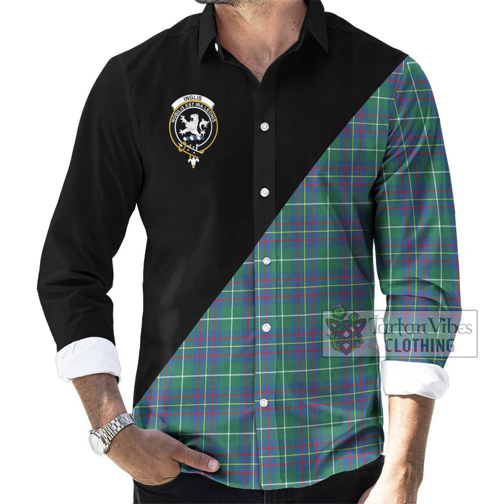 Inglis Ancient Tartan Long Sleeve Button Shirt with Family Crest and Military Logo Style - Tartanvibesclothing Shop