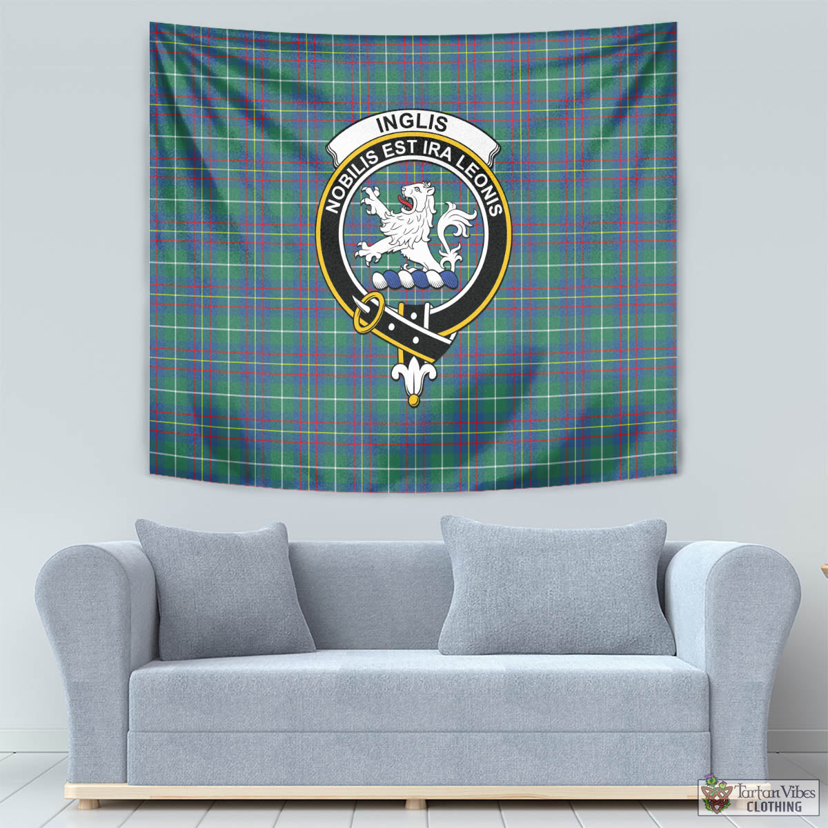 Tartan Vibes Clothing Inglis Ancient Tartan Tapestry Wall Hanging and Home Decor for Room with Family Crest