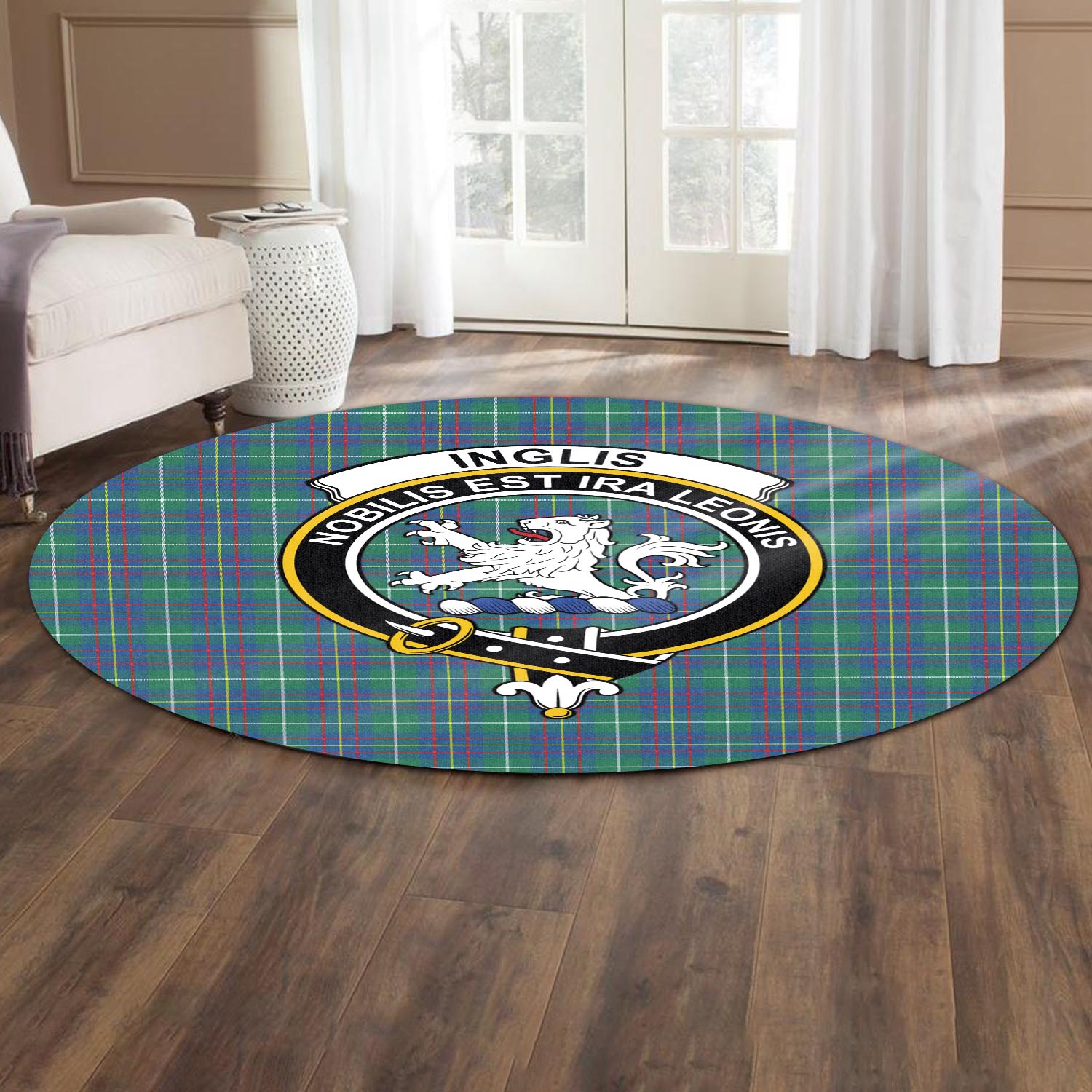 inglis-ancient-tartan-round-rug-with-family-crest