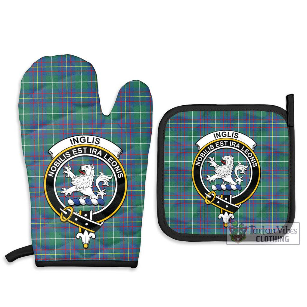 Inglis Ancient Tartan Combo Oven Mitt & Pot-Holder with Family Crest Combo 1 Oven Mitt & 2 Pot-Holder Black - Tartan Vibes Clothing