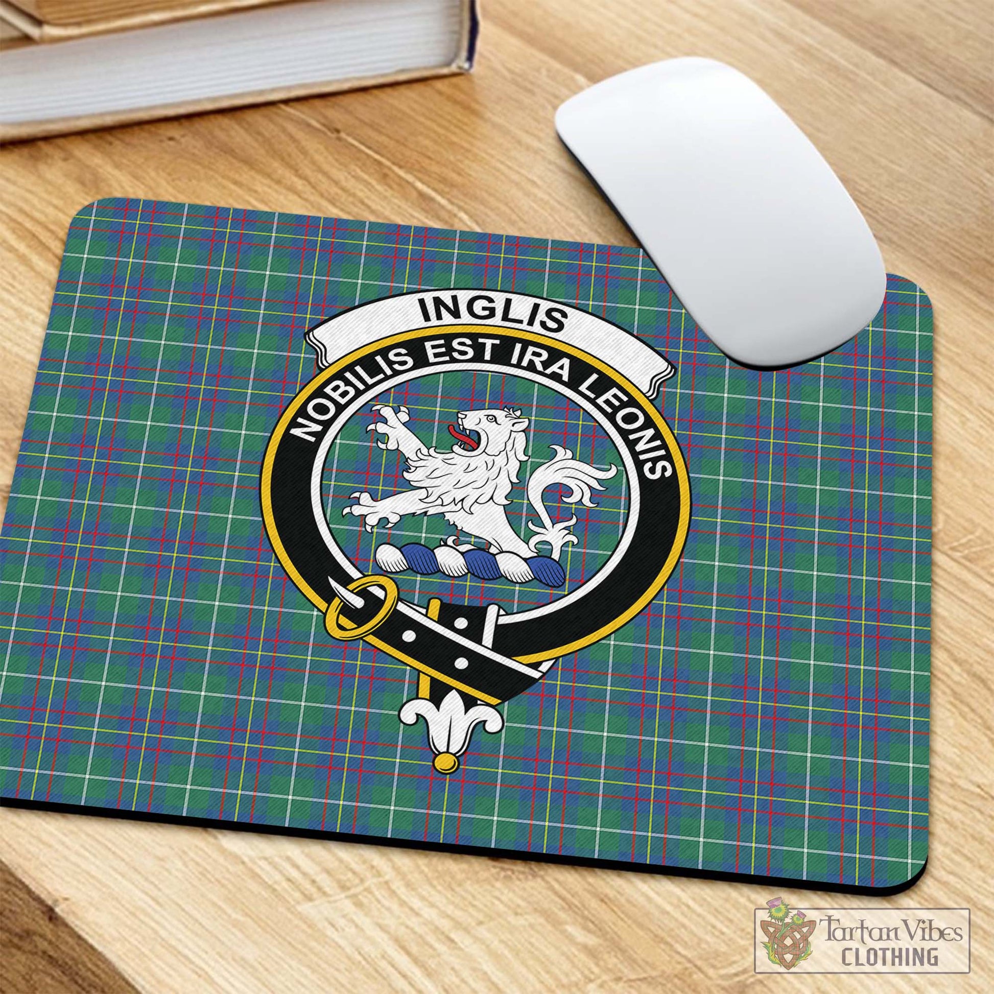 Tartan Vibes Clothing Inglis Ancient Tartan Mouse Pad with Family Crest