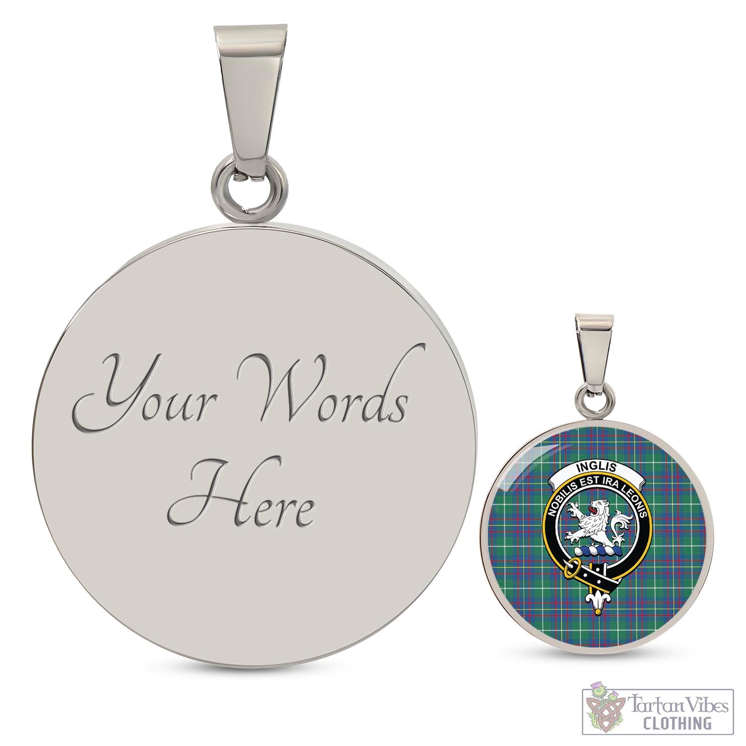 Tartan Vibes Clothing Inglis Ancient Tartan Circle Necklace with Family Crest