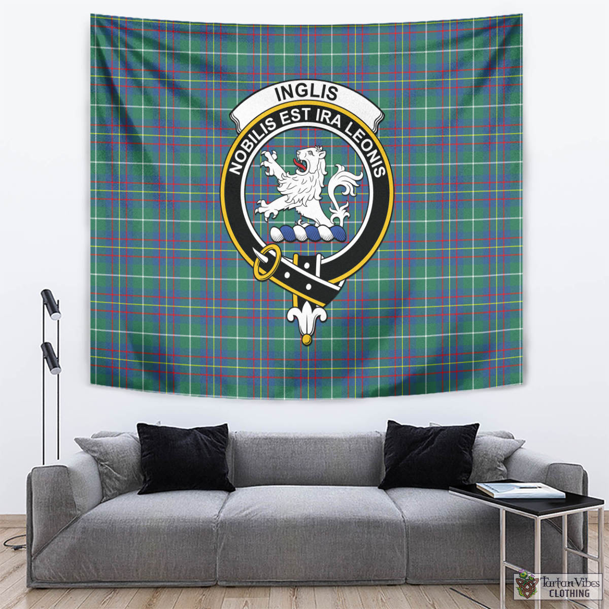 Tartan Vibes Clothing Inglis Ancient Tartan Tapestry Wall Hanging and Home Decor for Room with Family Crest