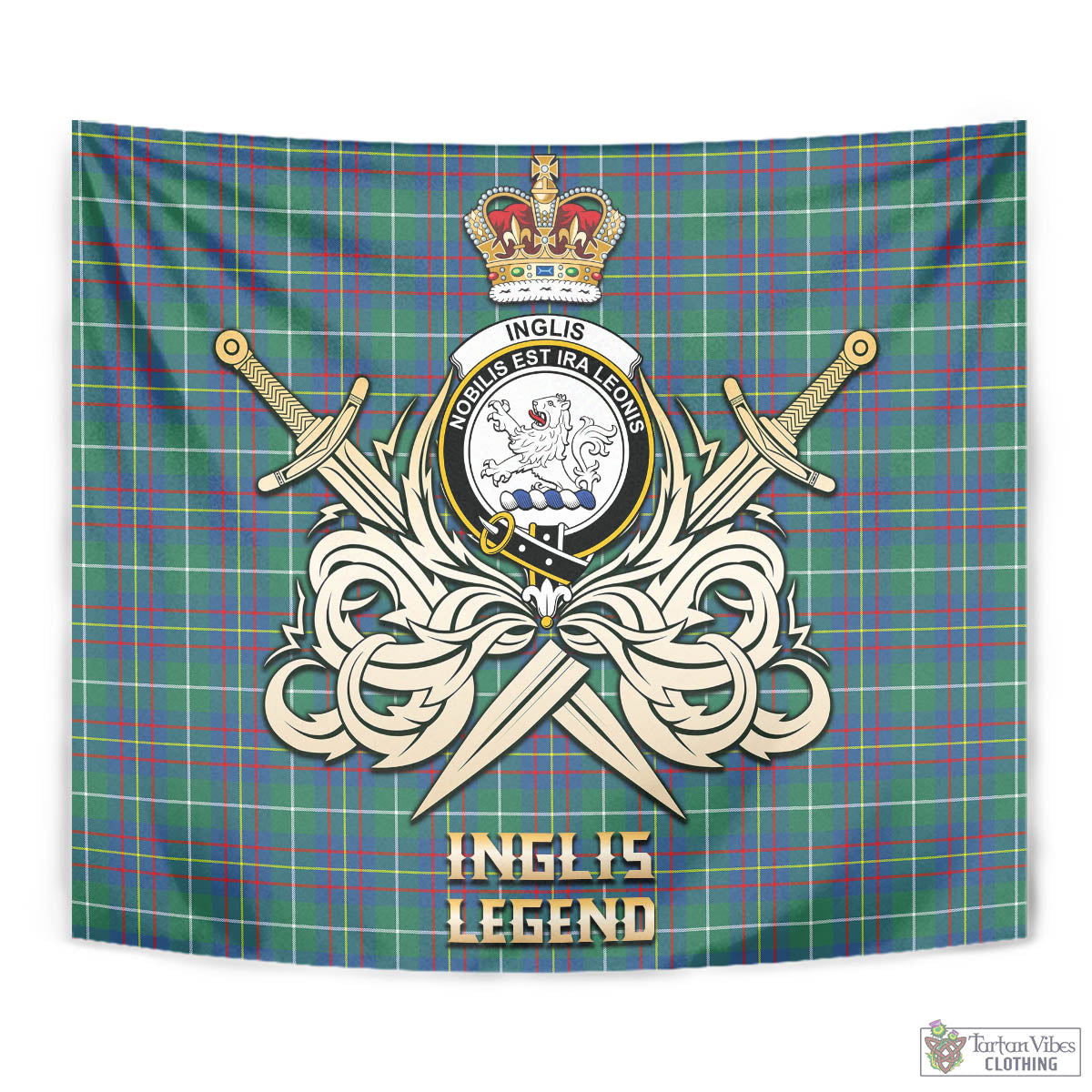 Tartan Vibes Clothing Inglis Ancient Tartan Tapestry with Clan Crest and the Golden Sword of Courageous Legacy