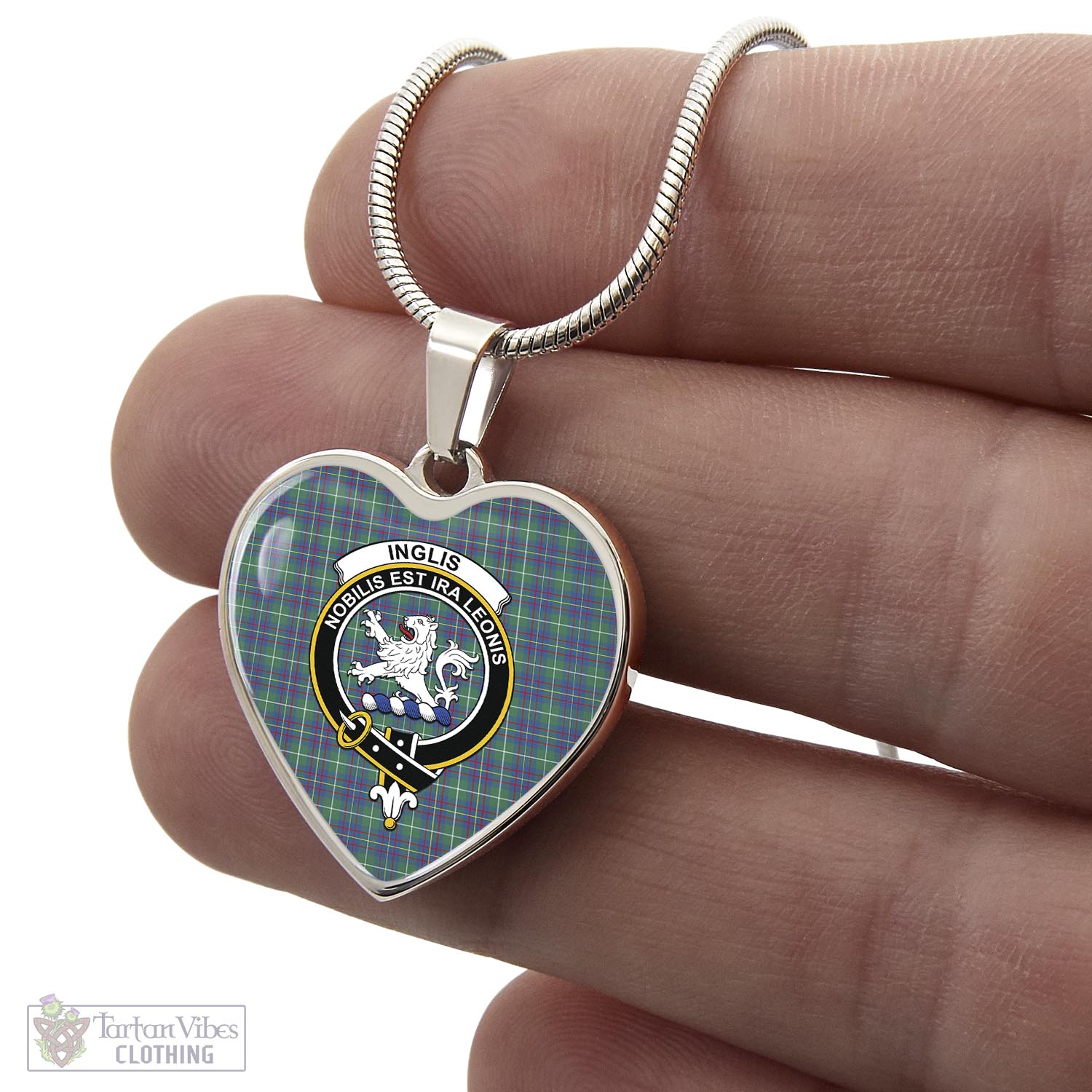 Tartan Vibes Clothing Inglis Ancient Tartan Heart Necklace with Family Crest