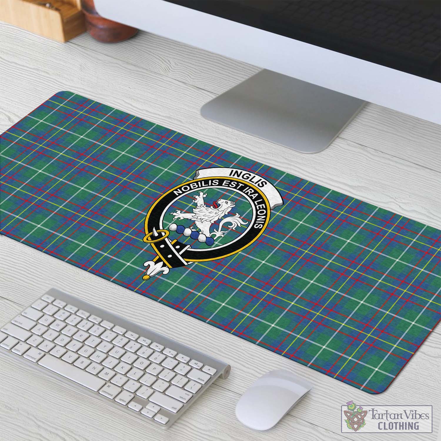 Tartan Vibes Clothing Inglis Ancient Tartan Mouse Pad with Family Crest