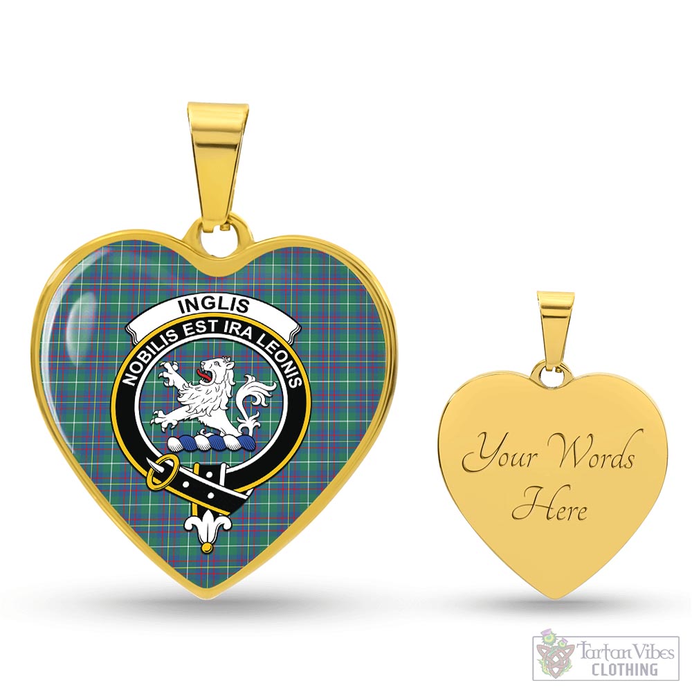 Tartan Vibes Clothing Inglis Ancient Tartan Heart Necklace with Family Crest