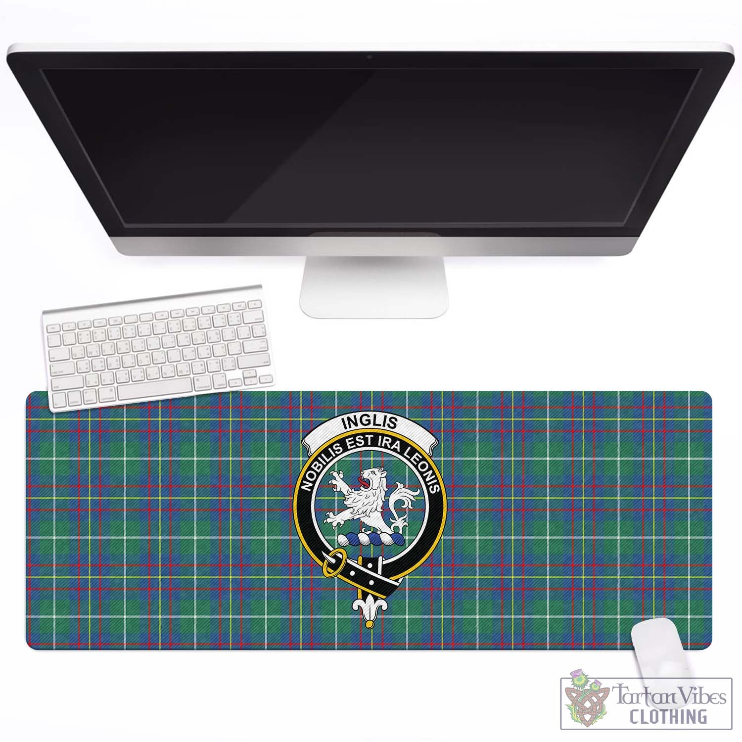 Tartan Vibes Clothing Inglis Ancient Tartan Mouse Pad with Family Crest