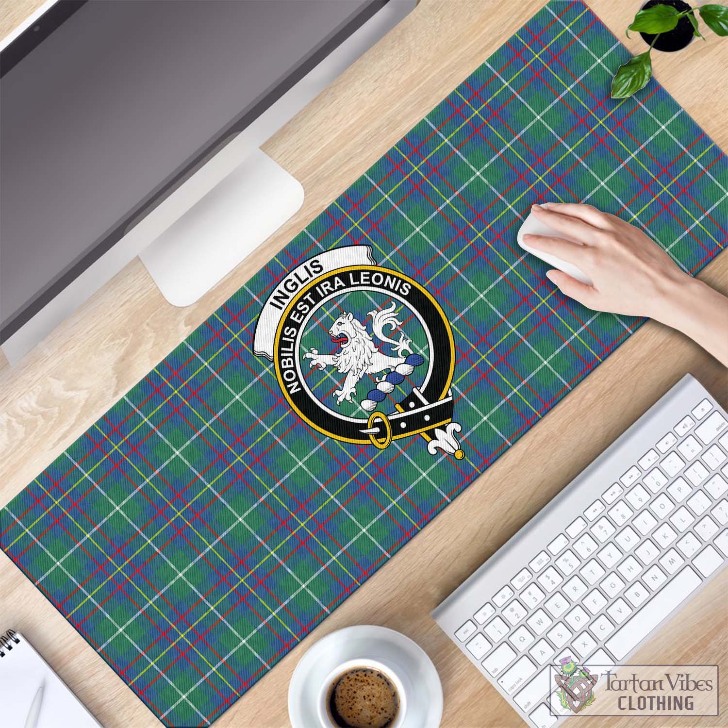 Tartan Vibes Clothing Inglis Ancient Tartan Mouse Pad with Family Crest