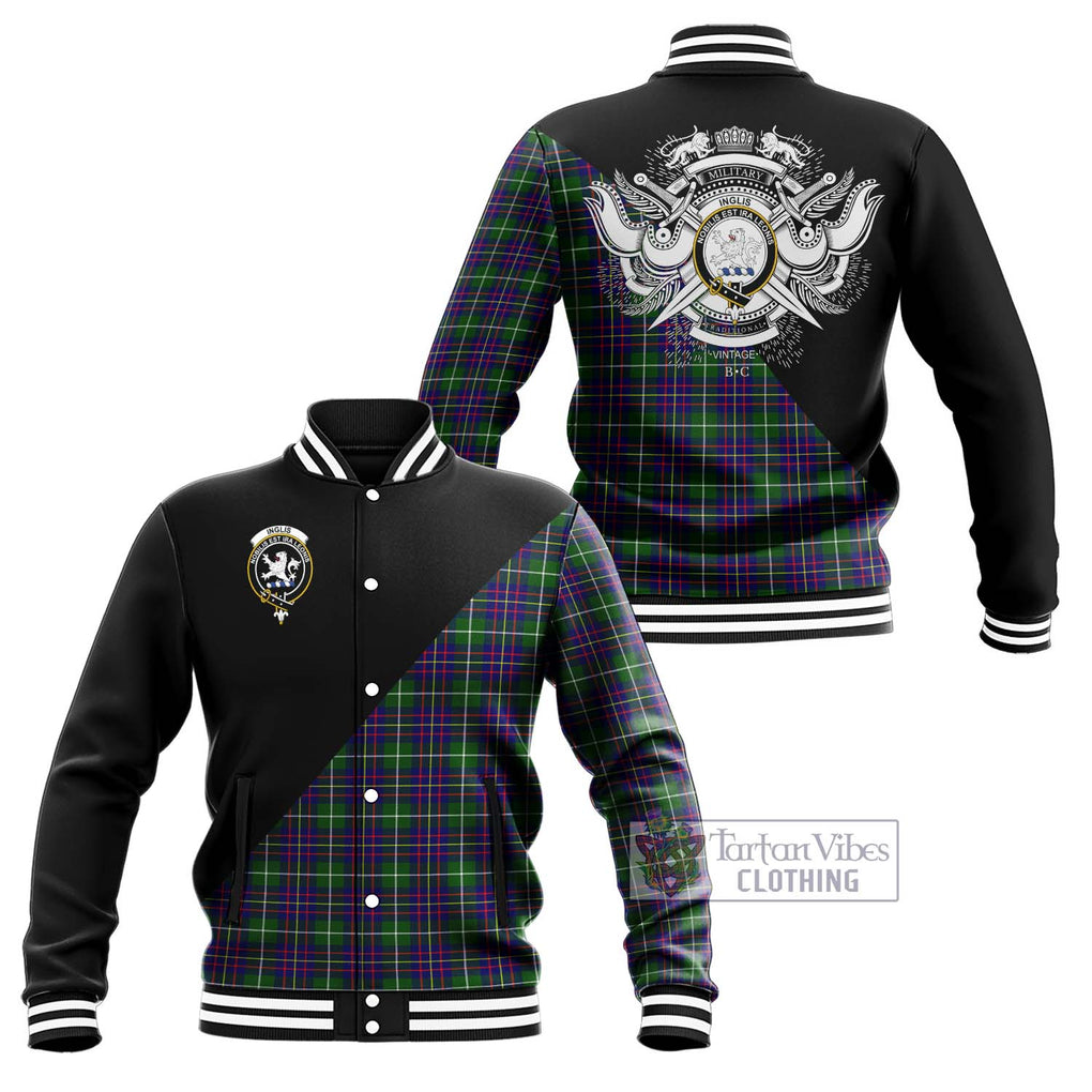 Inglis Tartan Baseball Jacket with Family Crest and Military Logo Style Unisex - Tartanvibesclothing Shop