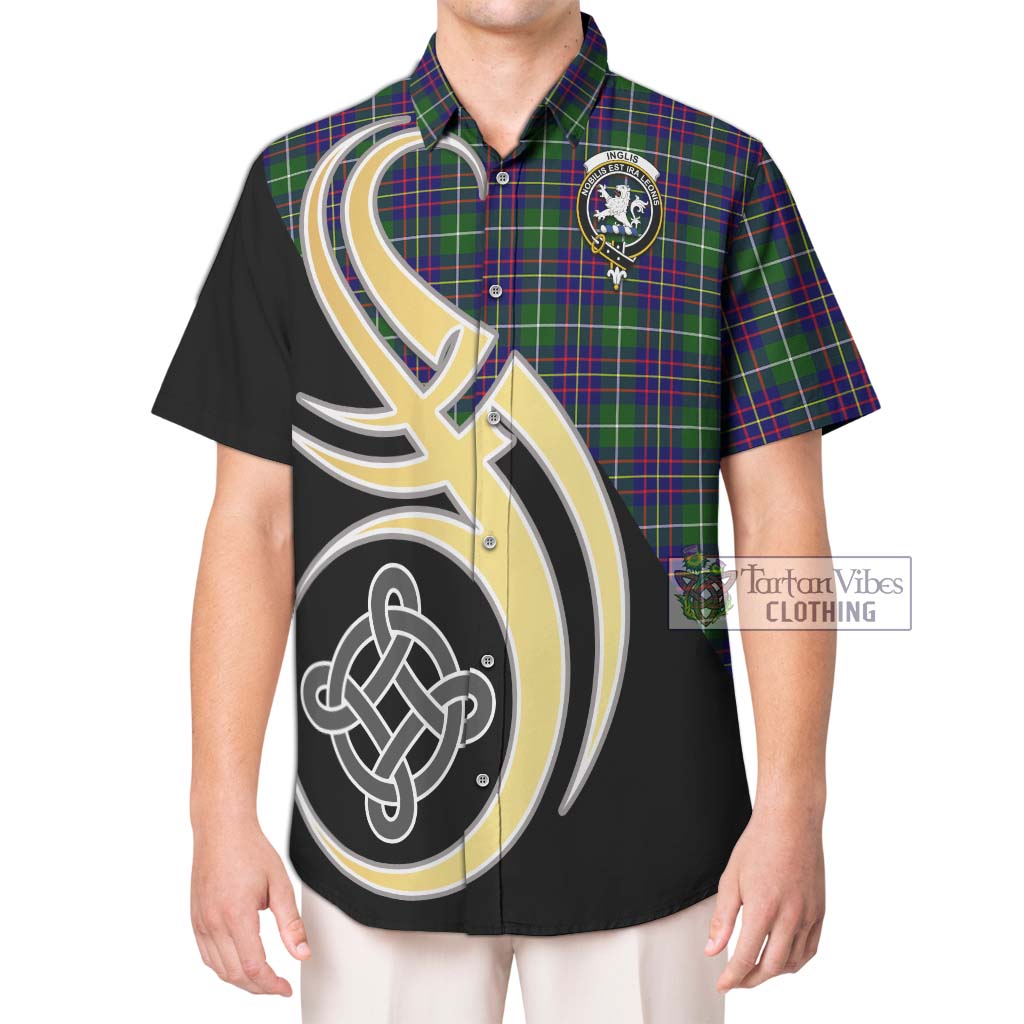 Inglis Tartan Short Sleeve Button Shirt with Family Crest and Celtic Symbol Style Kid - Tartan Vibes Clothing