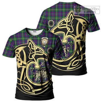 Inglis Tartan T-Shirt with Family Crest Celtic Wolf Style