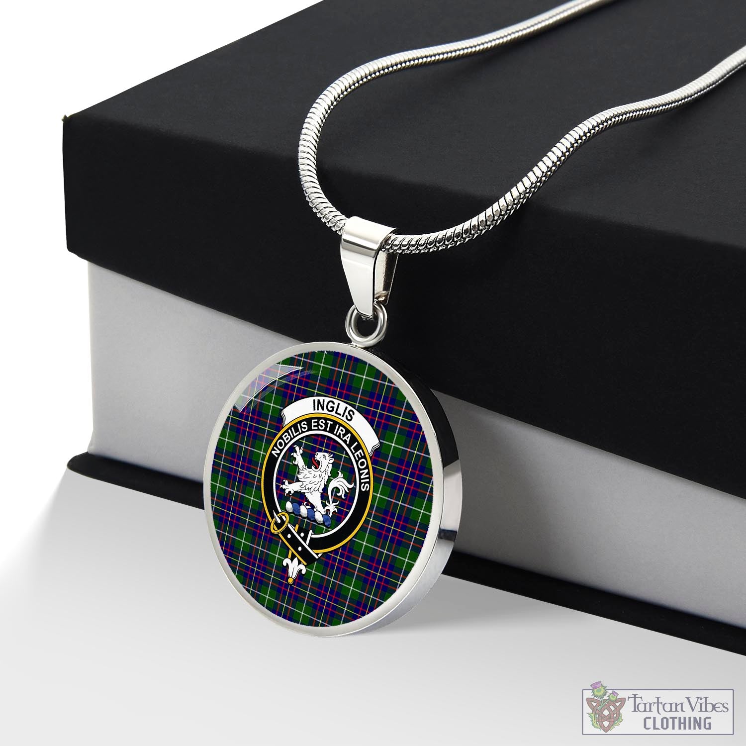 Tartan Vibes Clothing Inglis Modern Tartan Circle Necklace with Family Crest