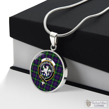 Inglis Tartan Circle Necklace with Family Crest