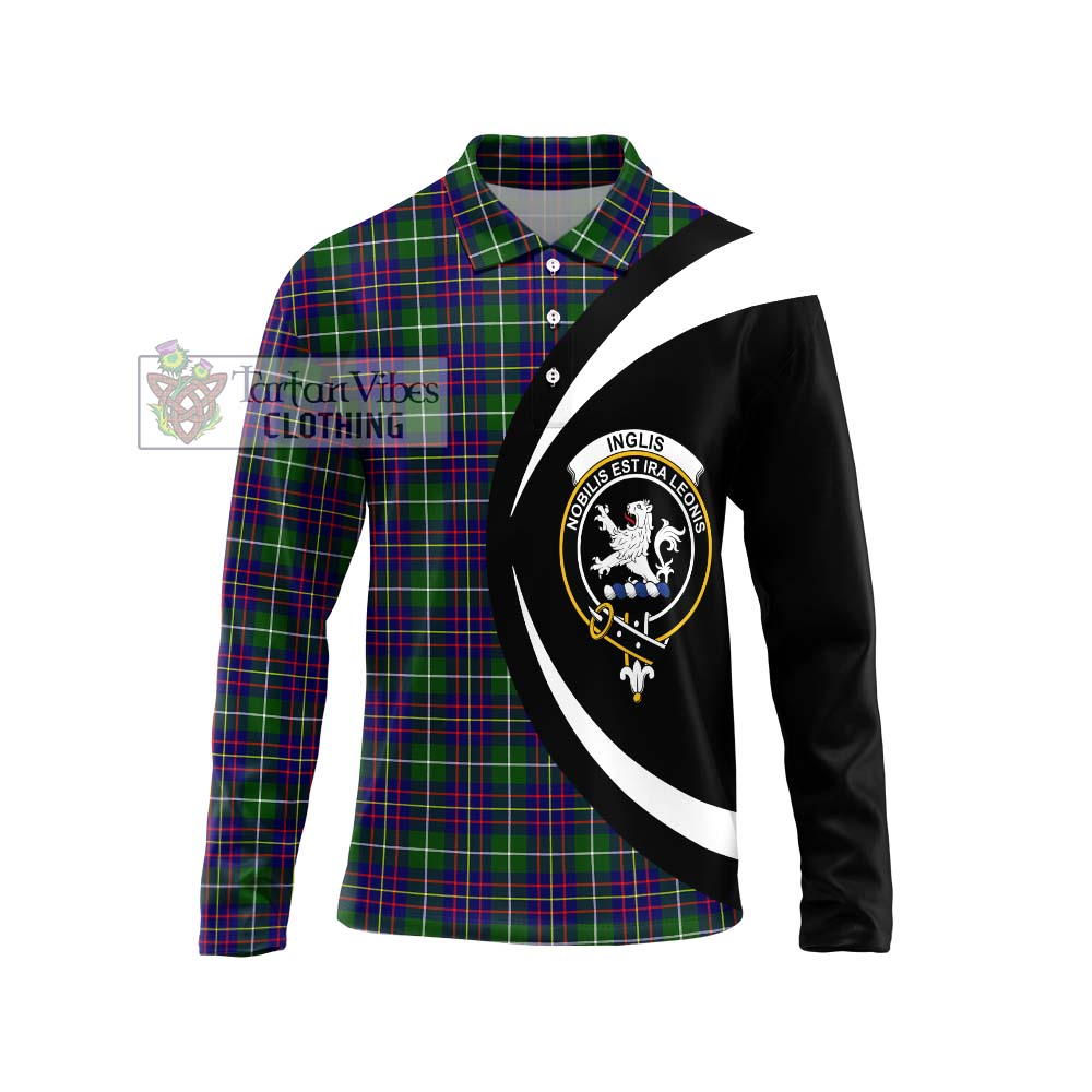 Inglis Tartan Long Sleeve Polo Shirt with Family Crest Circle Style Unisex - Tartan Vibes Clothing