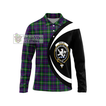 Inglis Tartan Long Sleeve Polo Shirt with Family Crest Circle Style