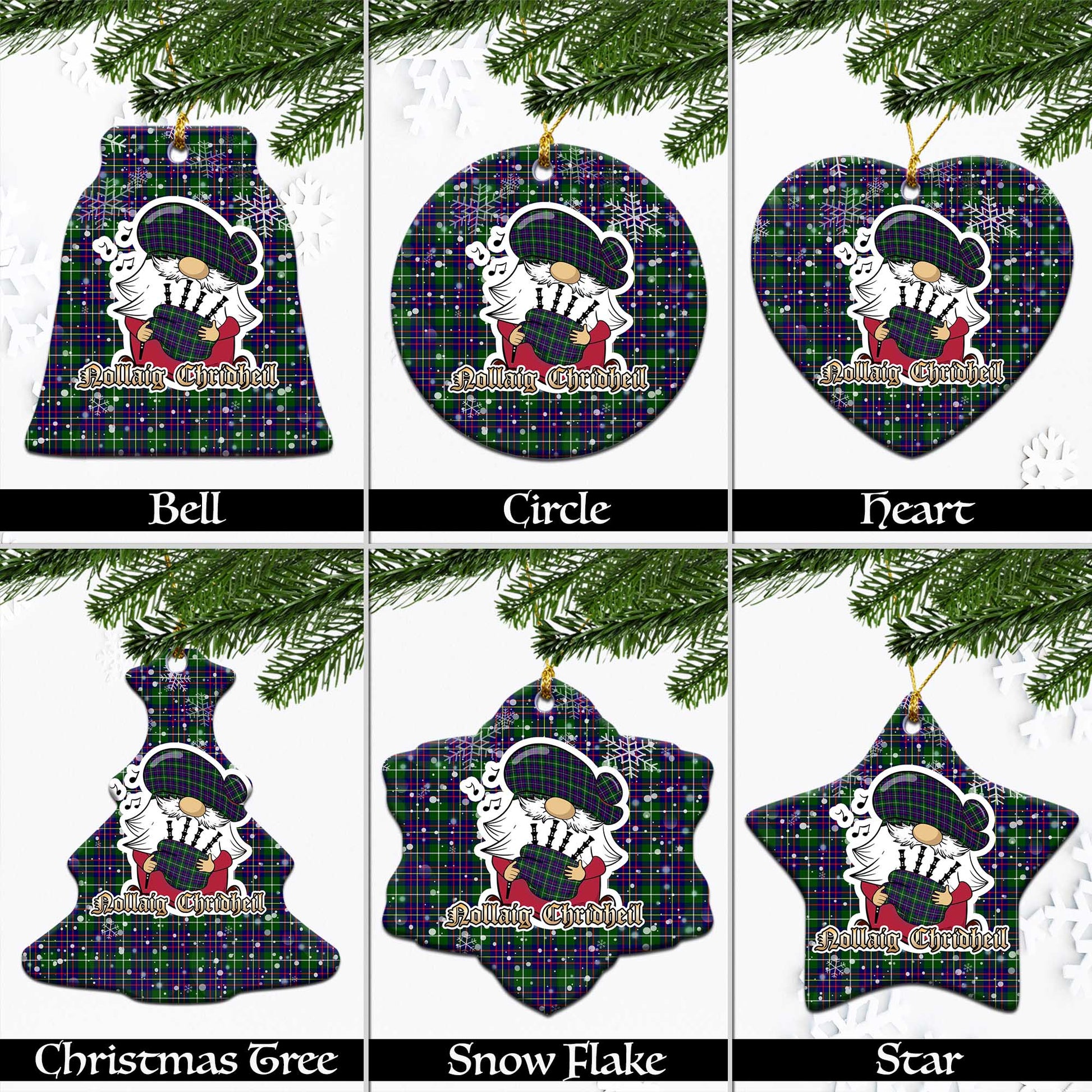 Inglis Modern Tartan Christmas Ornaments with Scottish Gnome Playing Bagpipes Ceramic - Tartanvibesclothing