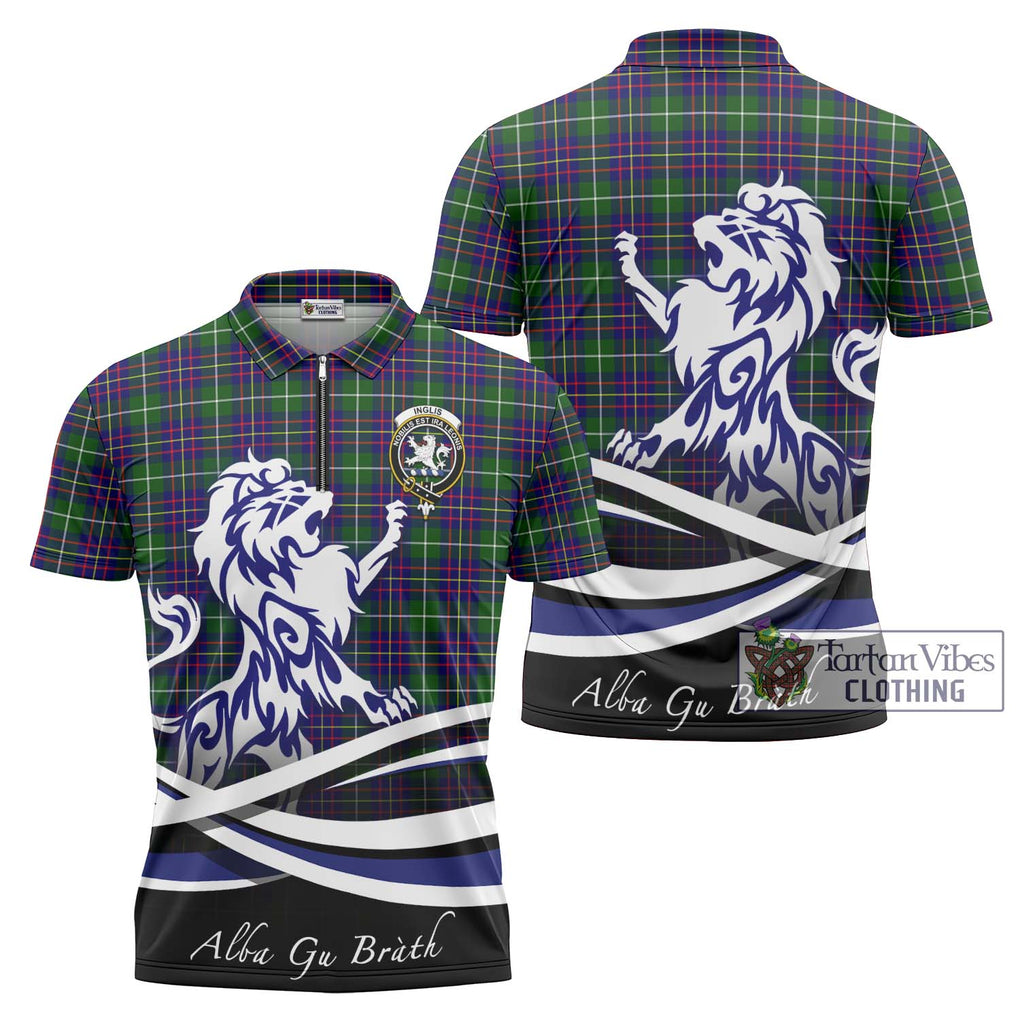 Inglis Tartan Zipper Polo Shirt with Alba Gu Brath Regal Lion Emblem Unisex - Tartanvibesclothing Shop