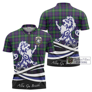 Inglis Tartan Zipper Polo Shirt with Alba Gu Brath Regal Lion Emblem