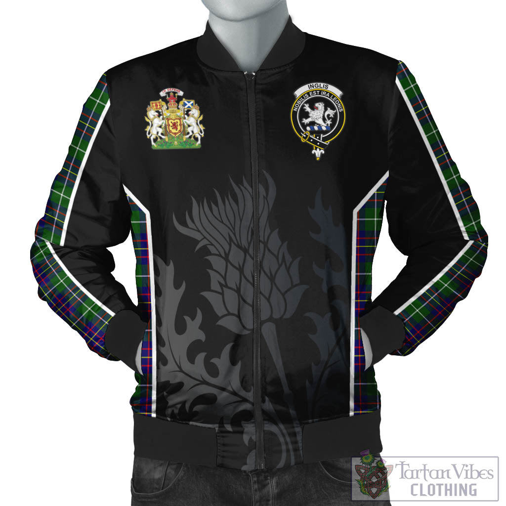 Tartan Vibes Clothing Inglis Modern Tartan Bomber Jacket with Family Crest and Scottish Thistle Vibes Sport Style