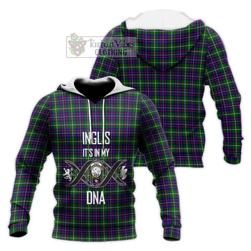 Inglis Tartan Knitted Hoodie with Family Crest DNA In Me Style