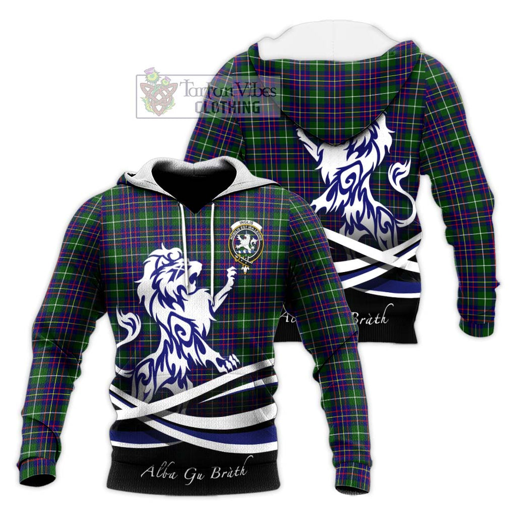 Inglis Tartan Knitted Hoodie with Alba Gu Brath Regal Lion Emblem Unisex Knitted Pullover Hoodie - Tartanvibesclothing Shop