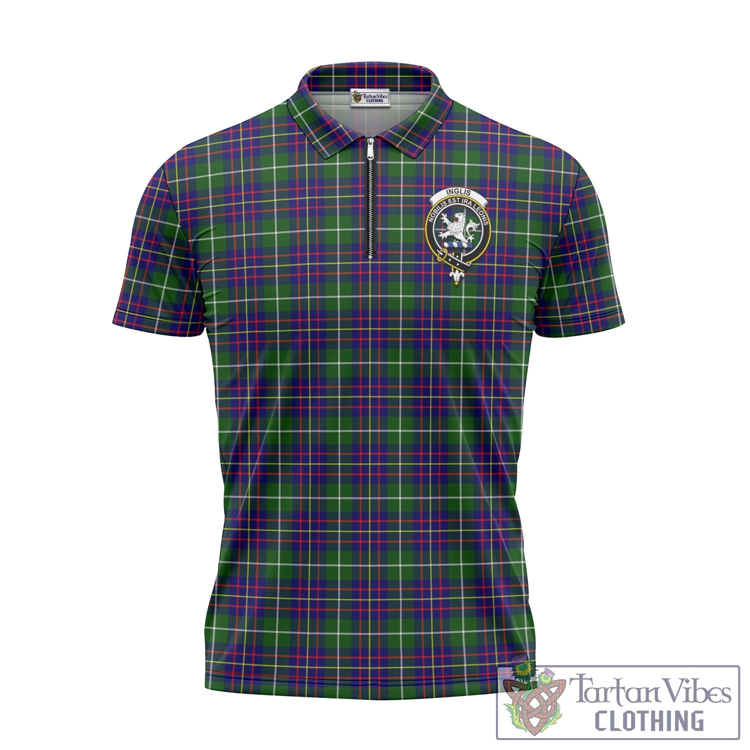 Tartan Vibes Clothing Inglis Modern Tartan Zipper Polo Shirt with Family Crest