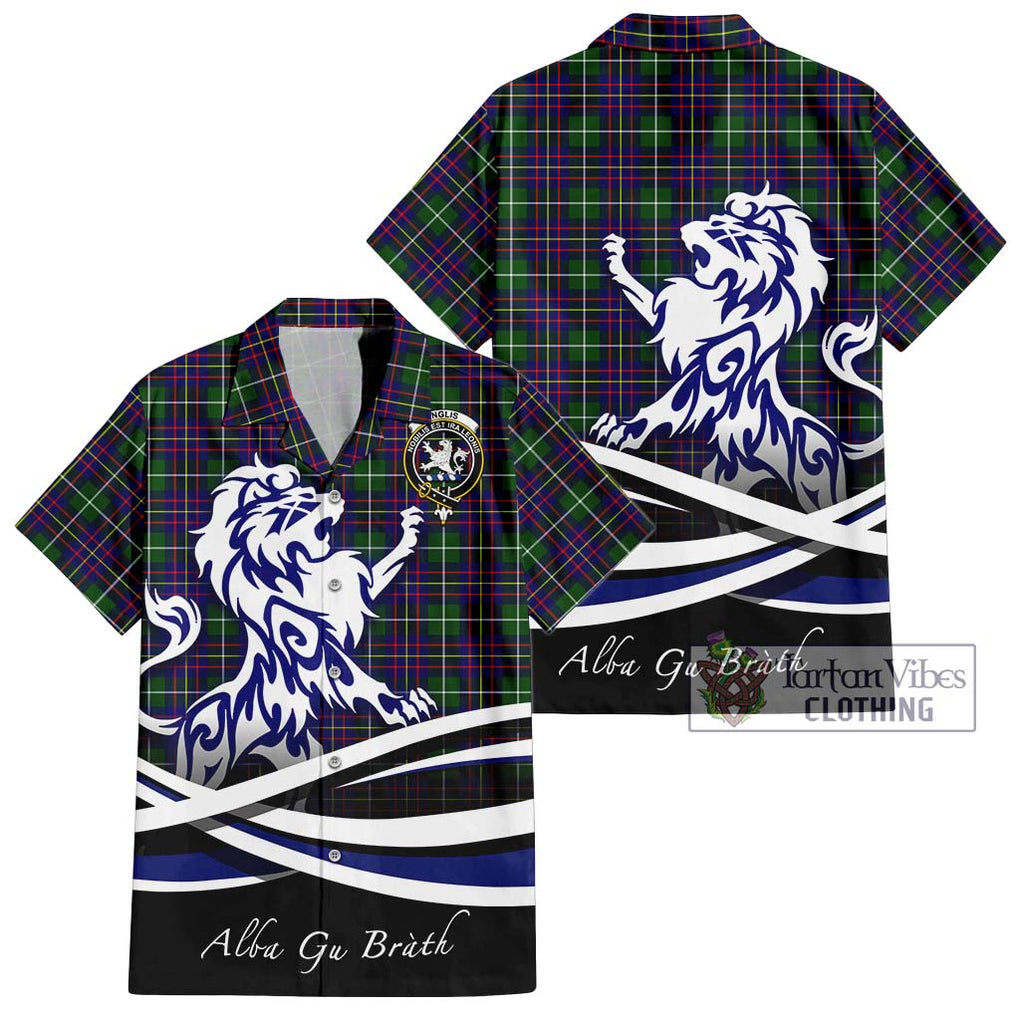 Inglis Tartan Short Sleeve Button Shirt with Alba Gu Brath Regal Lion Emblem Kid - Tartanvibesclothing Shop