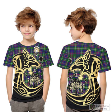 Inglis Tartan Kid T-Shirt with Family Crest Celtic Wolf Style