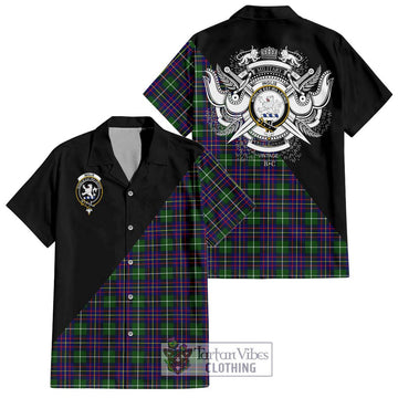 Inglis Tartan Short Sleeve Button Shirt with Family Crest and Military Logo Style