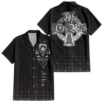 Inglis Tartan Short Sleeve Button Up Shirt Featuring Alba Gu Brath Family Crest Celtic Inspired