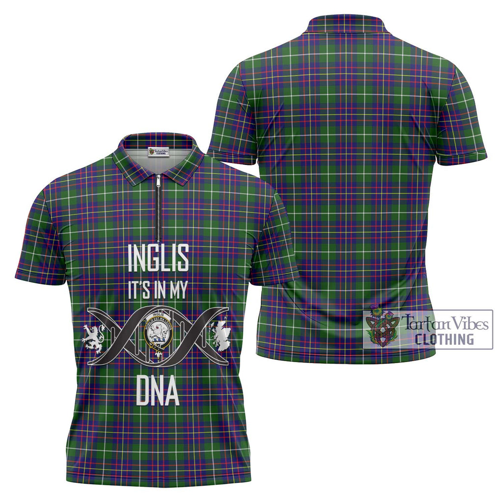 Inglis Tartan Zipper Polo Shirt with Family Crest DNA In Me Style Unisex - Tartanvibesclothing Shop