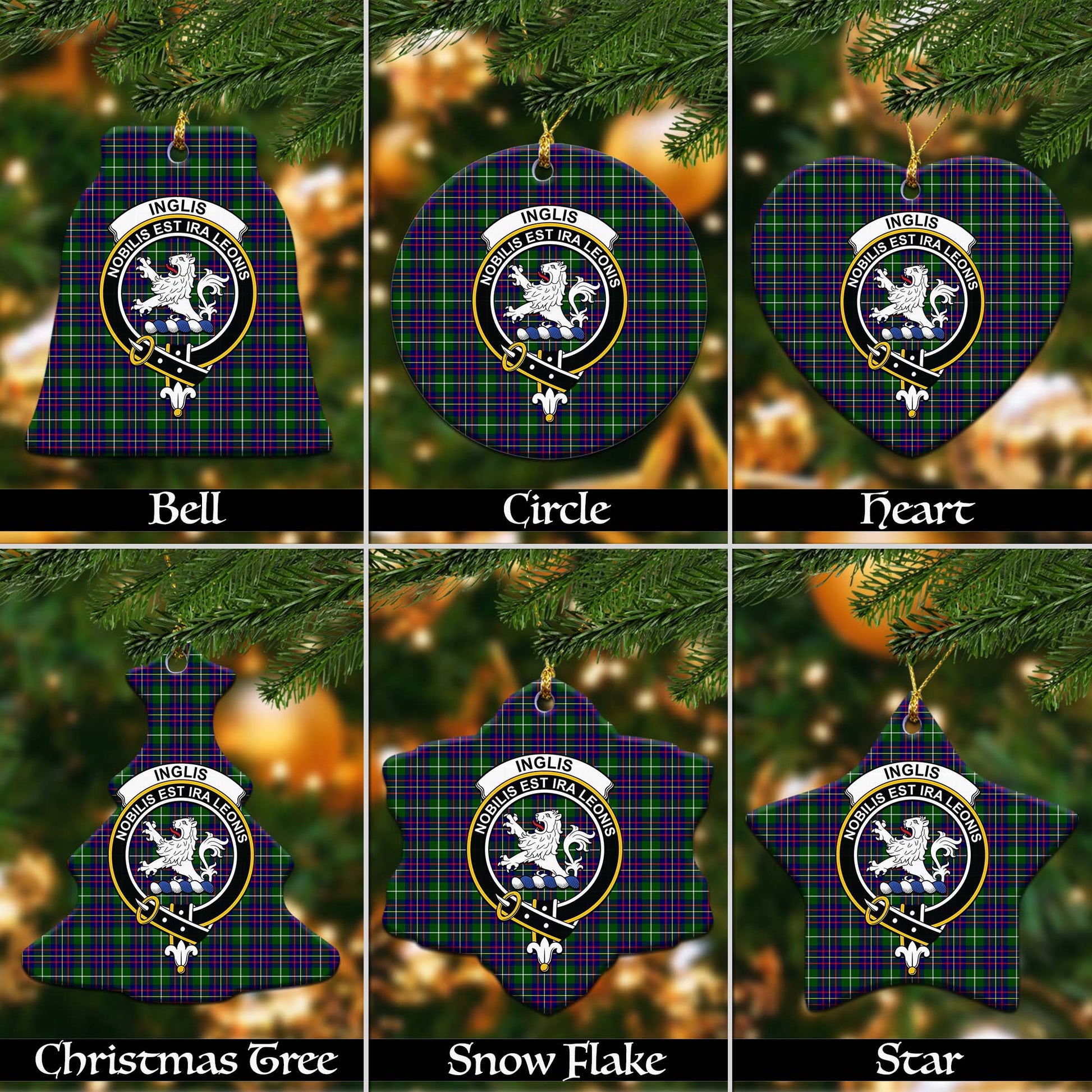 Inglis Modern Tartan Christmas Ornaments with Family Crest - Tartanvibesclothing