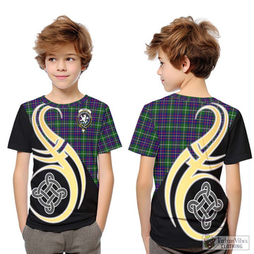 Inglis Tartan Kid T-Shirt with Family Crest and Celtic Symbol Style