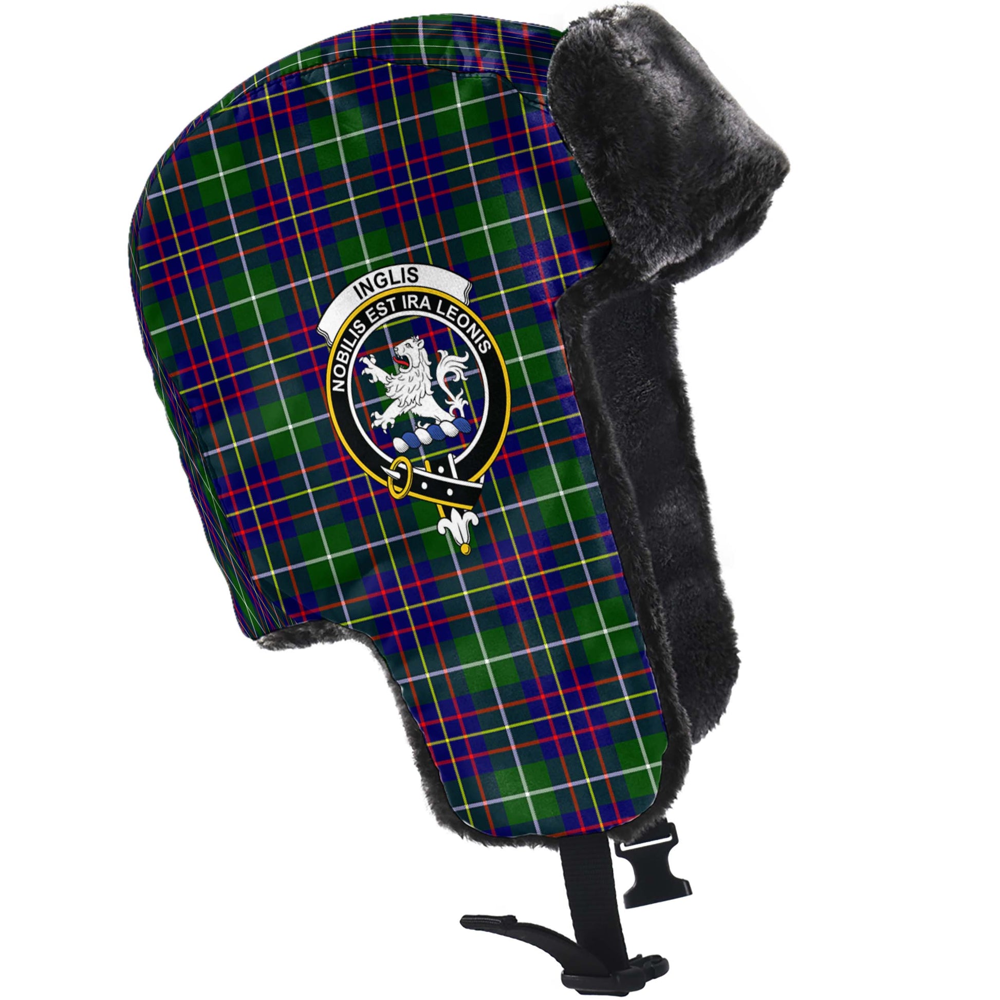 Inglis Modern Tartan Winter Trapper Hat with Family Crest - Tartanvibesclothing