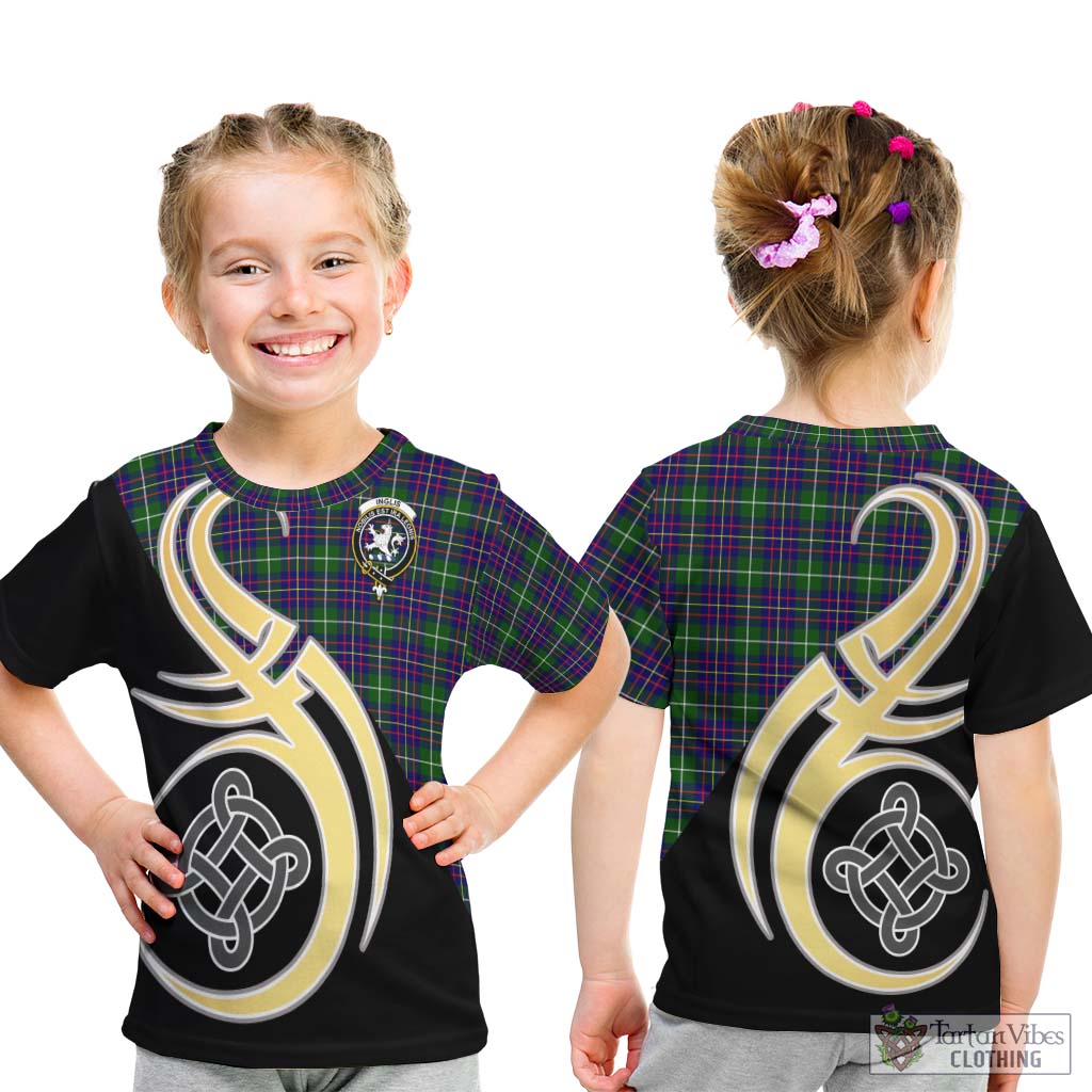 Inglis Tartan Kid T-Shirt with Family Crest and Celtic Symbol Style - Tartan Vibes Clothing