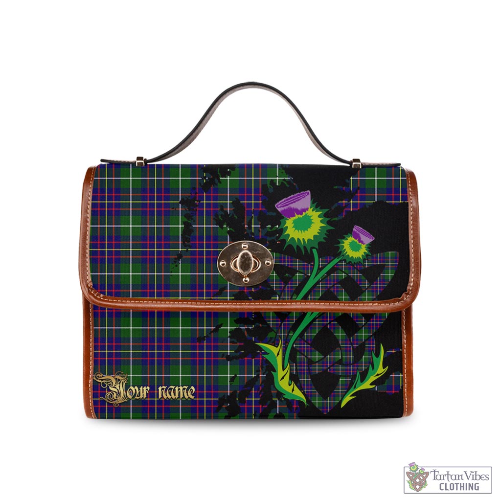 Inglis Tartan Waterproof Canvas Bag with Scotland Map and Thistle Celtic Accents Brown Leather Strap One Size 10.5*20*27cm - Tartan Vibes Clothing