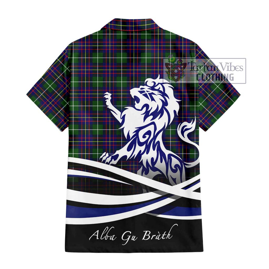 Inglis Tartan Short Sleeve Button Shirt with Alba Gu Brath Regal Lion Emblem - Tartanvibesclothing Shop