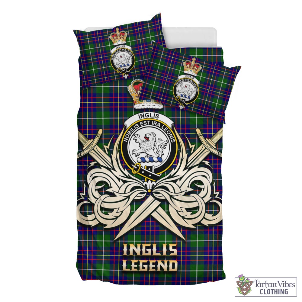 Tartan Vibes Clothing Inglis Modern Tartan Bedding Set with Clan Crest and the Golden Sword of Courageous Legacy