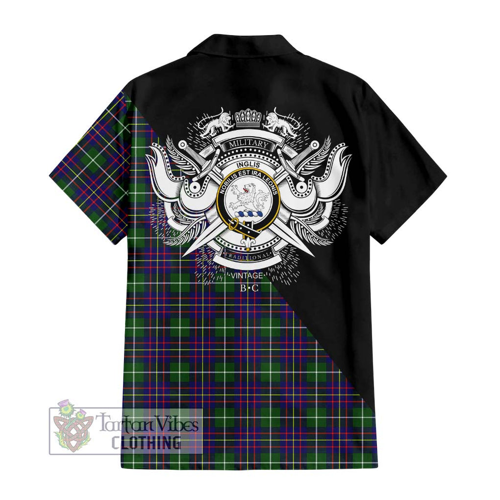 Inglis Tartan Short Sleeve Button Shirt with Family Crest and Military Logo Style - Tartanvibesclothing Shop