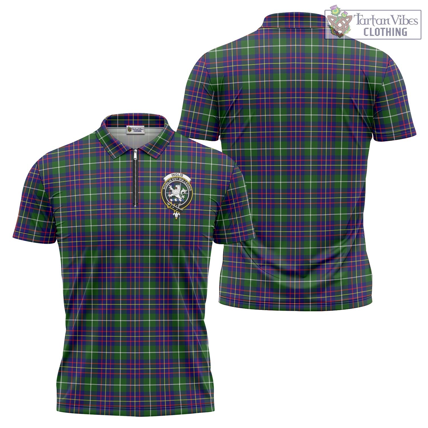 Tartan Vibes Clothing Inglis Modern Tartan Zipper Polo Shirt with Family Crest