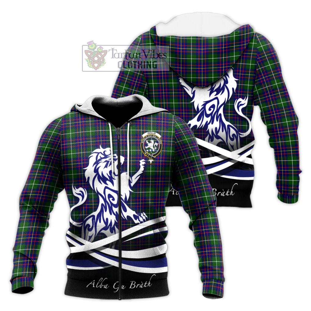 Inglis Tartan Knitted Hoodie with Alba Gu Brath Regal Lion Emblem Unisex Knitted Zip Hoodie - Tartanvibesclothing Shop