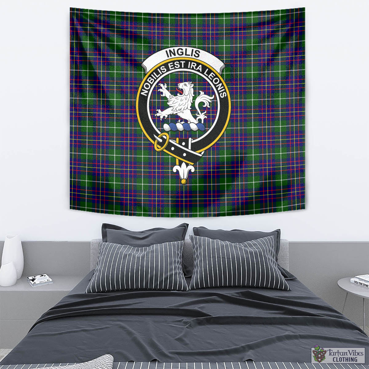 Tartan Vibes Clothing Inglis Modern Tartan Tapestry Wall Hanging and Home Decor for Room with Family Crest