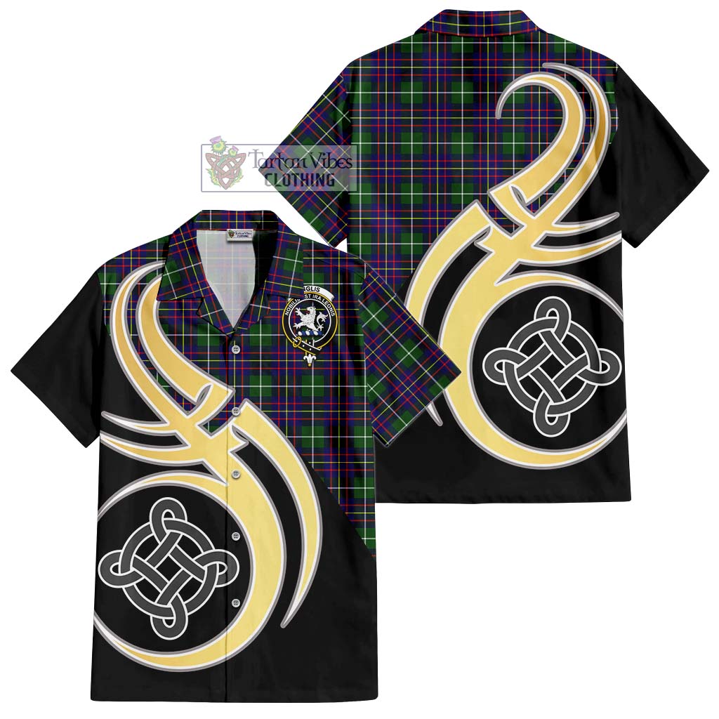 Inglis Tartan Short Sleeve Button Shirt with Family Crest and Celtic Symbol Style - Tartan Vibes Clothing